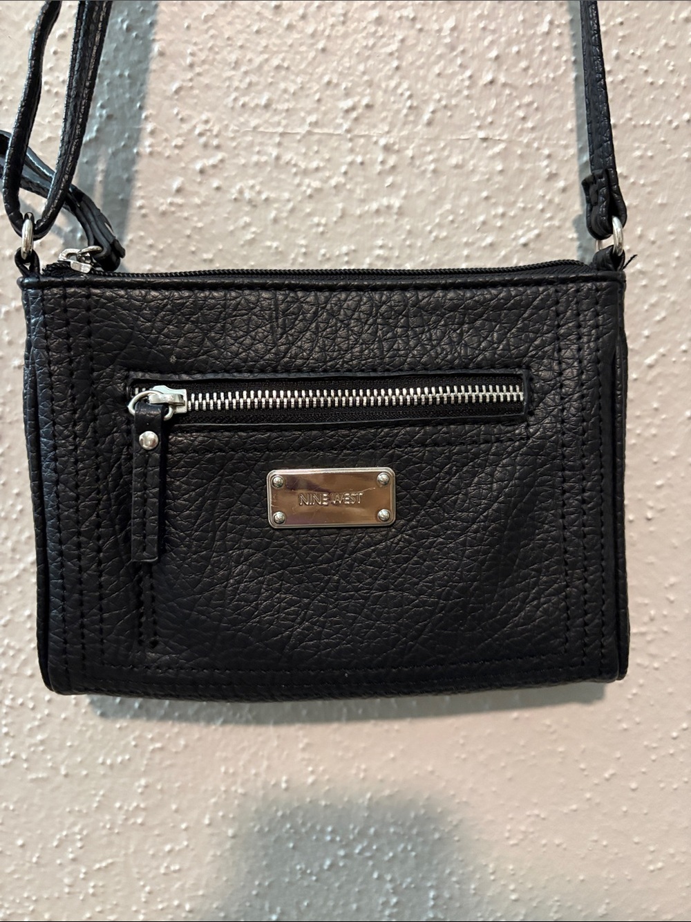 Nine West Black Textured Faux Leather Crossbody